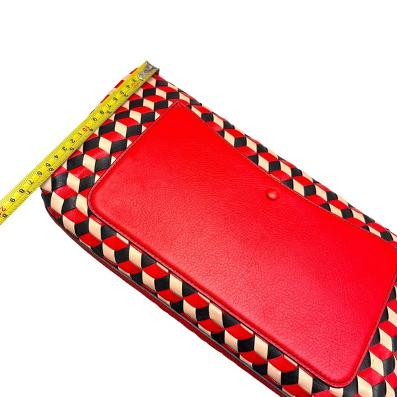 Emilio Pucci RARE fringes woven leather red/black/cream large clutch bag - Picture 6 of 13